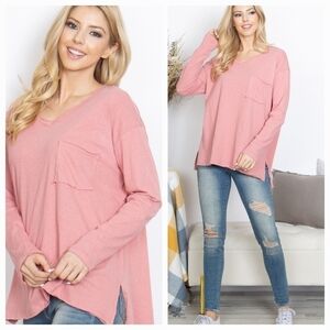 DUSTYROSE V-NECK LONGSLEEVE TOP